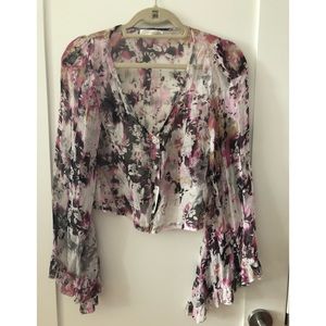 NEW Millau Silk Long Sleeve Floral Crop Top Small